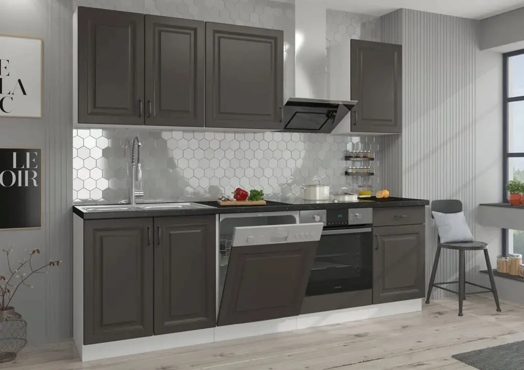 meble-kuchenne-stilo-grafit-bialy-250cm-stan-nowy