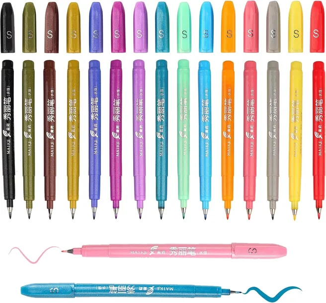 Brush Pen FLAMASTRY MAZAKI KOŃCÓWKA PEDZELKOWA KALIGRAFIA 15 SZT MAIKEDEPOT
