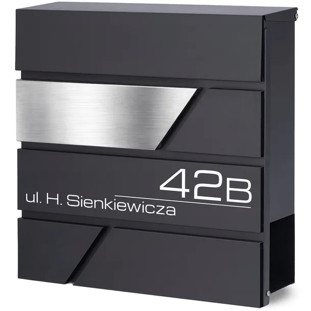 SKRZYNKA NA LISTY Z ADRESEM Napisem Numerem Domu DRUK UV ANTRACYT + STAL