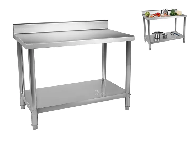 STÓŁ GASTRONOMICZNY BLAT ROBOCZY 100x70cm Z PÓŁKĄ I RANTEM STAL NIERDZEWNA