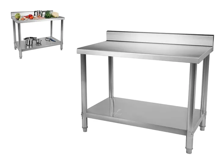 STÓŁ GASTRONOMICZNY BLAT ROBOCZY 120x60cm Z PÓŁKĄ I RANTEM STAL NIERDZEWNA