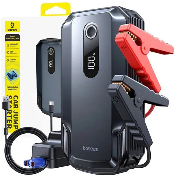 BASEUS POWER BANK JUMP STARTER MAX ROZRUCH BOOSTER LATARKA 20000mAh + KLEMY