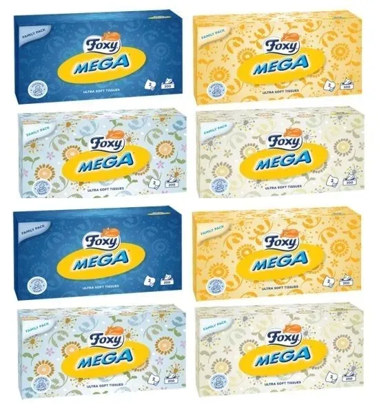 Chusteczki Foxy Mega Ultra miękkie 2 warstwy (200 sztuk) x 8