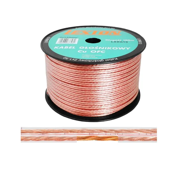 KABEL GŁOŚNIKOWY LEXTON 2x1,5mm2 CZYSTA MIEDŹ Cu OFC ROLKA 100M
