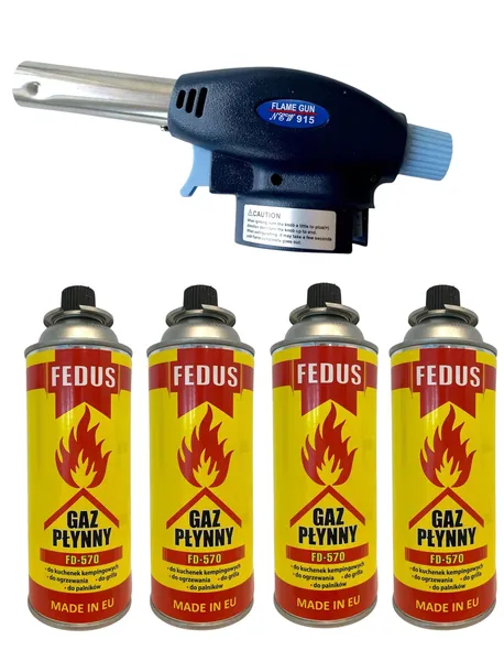 PALNIK GAZOWY NA KARTUSZE OPALARKA GRILL LUTLAMPA + 4x GAZ FEDUS 400ml