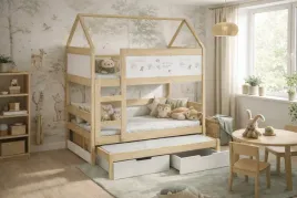 lozko-pietrowe-domek-house-3-osobowe-materace-160x80-gratis-drewniane