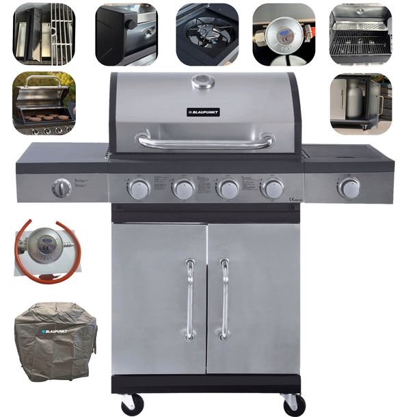 Grill Gazowy Palniki 4+1 Żeliwny ruszt 11,7 kW Pokrowiec Blaupunkt GG401