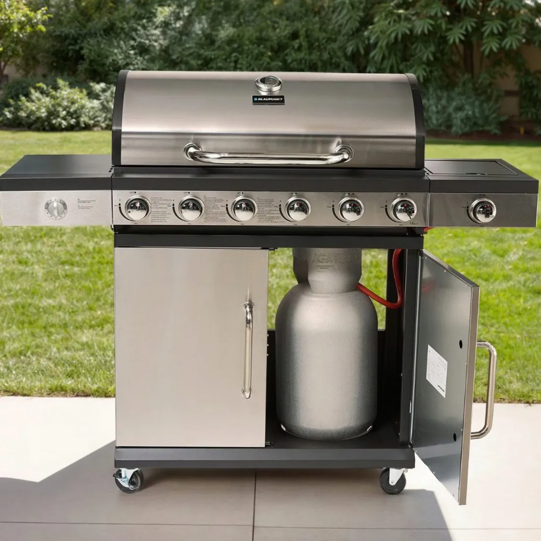 grill-gazowy-6-1-palnikow-zeliwny-ruszt-165-kw-pokrowiec-blaupunkt-gg601-stan-nowy