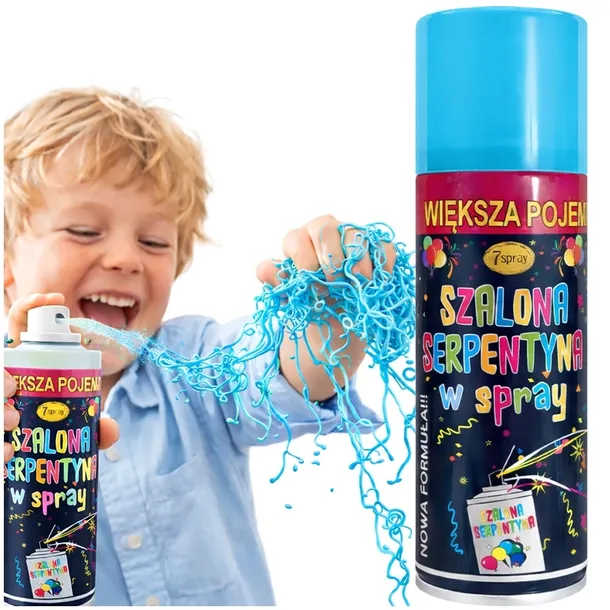 SERPENTYNA W SPRAYU NIEBIESKA KONFETTI NA PARTY URODZINY IMPREZĘ NIEBIESKI