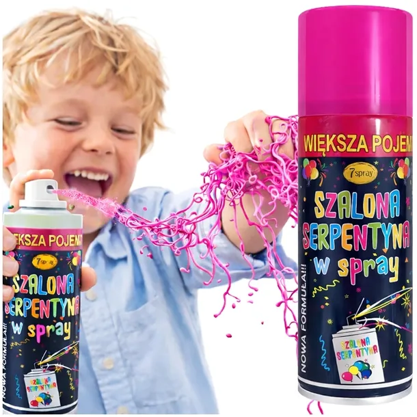 SERPENTYNA W SPRAYU RÓŻOWA KONFETTI NA PARTY URODZINY IMPREZĘ RÓŻOWY