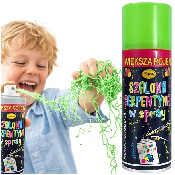 SERPENTYNA W SPRAYU ZIELONA KONFETTI NA PARTY URODZINY IMPREZĘ ZIELONY