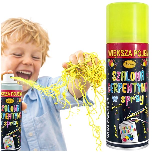 SERPENTYNA W SPRAYU ŻÓŁTA KONFETTI NA PARTY URODZINY IMPREZĘ KARNAWAŁ ŻÓŁTY