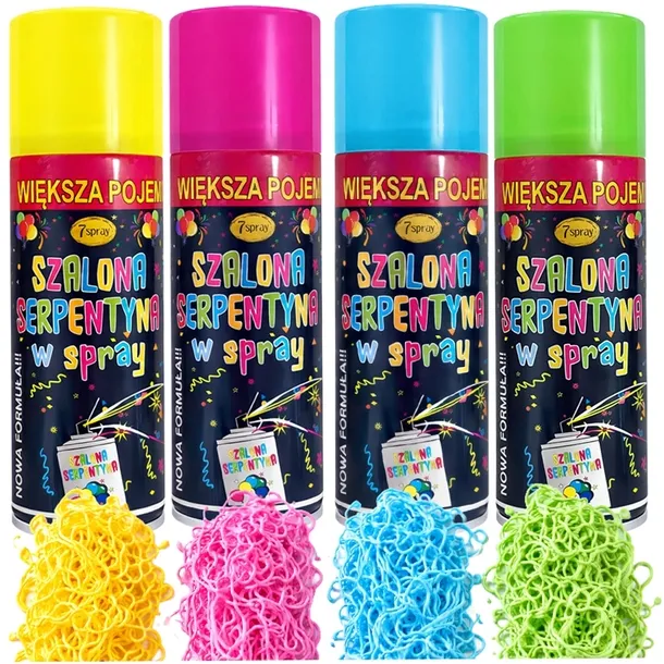 SERPENTYNA W SPRAYU KONFETTI NA PARTY URODZINY IMPREZĘ zestaw serpentyn 4x
