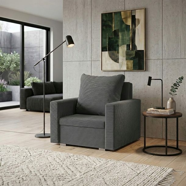 Fotel jednoosobowy, sofa DIZY z funkcją spania ciemny szary