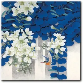 obraz-bialo-niebieskie-kwiaty-z-zimorodkiem-50x50-cm