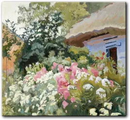 obraz-stanislaw-kamocki-kwiaty-przed-chata-60x55-cm
