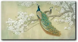 obraz-dwa-pawie-na-kwitnacym-drzewie-145x75-cm