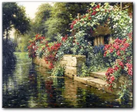 louis-aston-knight-wiejski-ogrod-nad-rzeka-100x81-cm