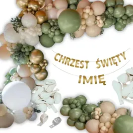 girlanda-balonowa-zielona-biala-zlota-napis-chrzest-swiety-imie-zloty