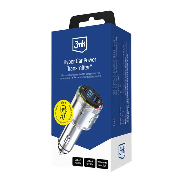 transmiter-samochodowy-fm-adapter-bluetooth-3mk-hyper-car-power-48w-qc-usb-zrodlo-sygnalu-bluetooth