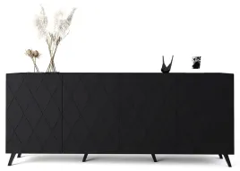 diamond-czarna-komoda-ryflowana-200-cm-4-drzwi-mdf