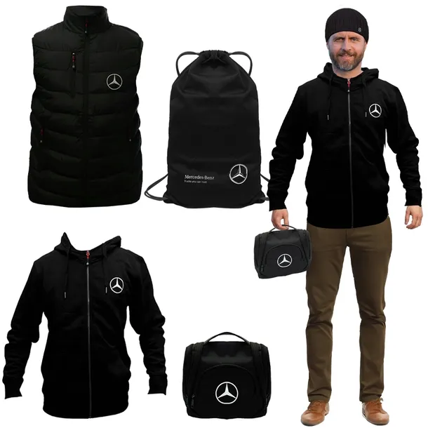 ORYGINALNY ZESTAW MERCEDES BLUZA OCIEPLACZ CZAPKA KOSMETYCZKA ROZMIAR M