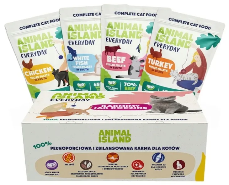 Karma dla kota Animal Island Wołowina Kurczak Indyk Ryba 80x85g Mega Box