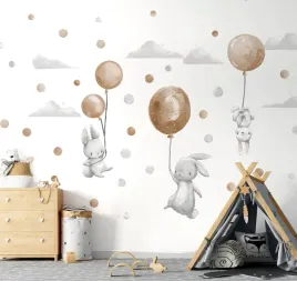 naklejki-na-sciane-dla-dzieci-kroliczki-z-bezowymi-balonami