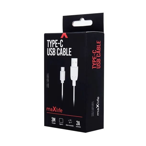 maxlife-kabel-usb-usb-c-30-m-2a-bialy-dlugosc-przewodu-3-m