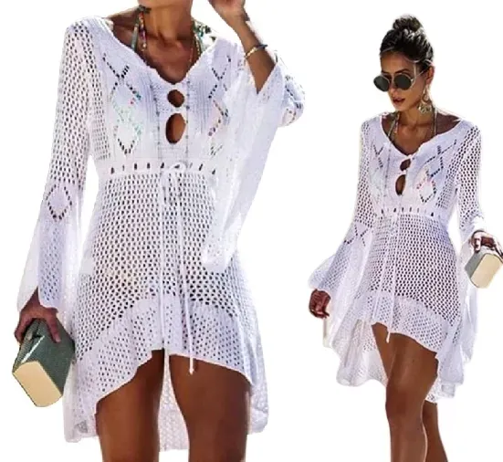 SUKIENKA AŻUROWA TUNIKA BOHO LETNIA KORONKA