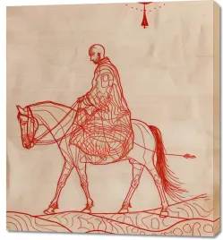 obraz-90x100cm-jezdziec-i-konskie-szkice