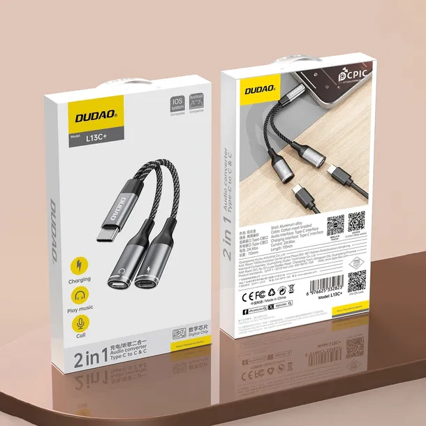 adapter-dudao-l13c-2w1-usb-c-szary-marka-dudao