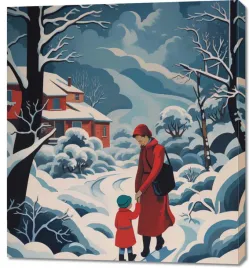 obraz-90x100cm-matka-i-dziecko-w-snieznej-krainie