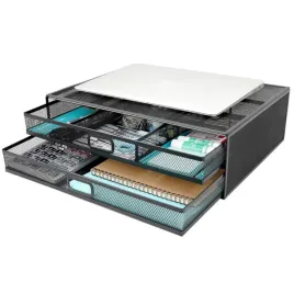 podstawka-pod-monitor-z-szufladka-przybornik-metalowy-siatka-czarny