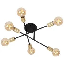 lampa-sufitowa-6xe27-czarno-zlota-regulowane-ramiona-salon-biuro-sypialnia