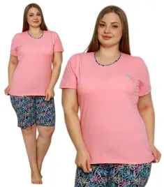 duze-roz-pizama-damska-krotkie-spodenki-kwiaty