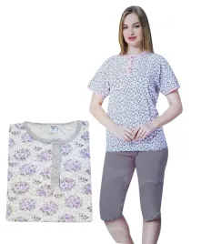pizama-damska-krotki-rekaw-spodnie-3-4-bawelniana