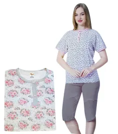 pizama-damska-krotki-rekaw-spodnie-3-4-bawelniana