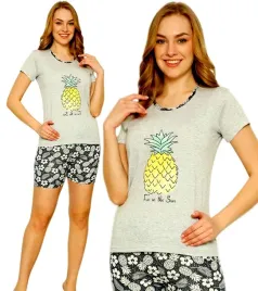pizama-damska-krotkie-spodnie-ananas