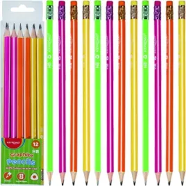 olowek-drewniany-hb-neonowy-keyroad-szkolny-12-sztuk-trojkatny-z-gumka