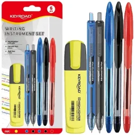 dlugopisy-zestaw-pismienniczy-keyroad-5-dlugopisow-zakreslacz-6-elementow