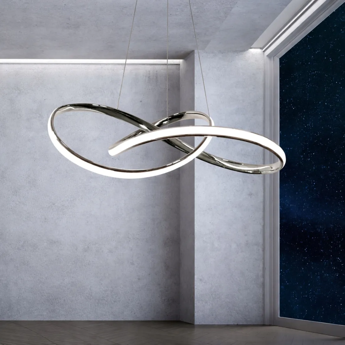 lampa-led-srebrna-wiszaca-z-pilotem-led-3-barwy-silver-55-100-wstega-stan-nowy