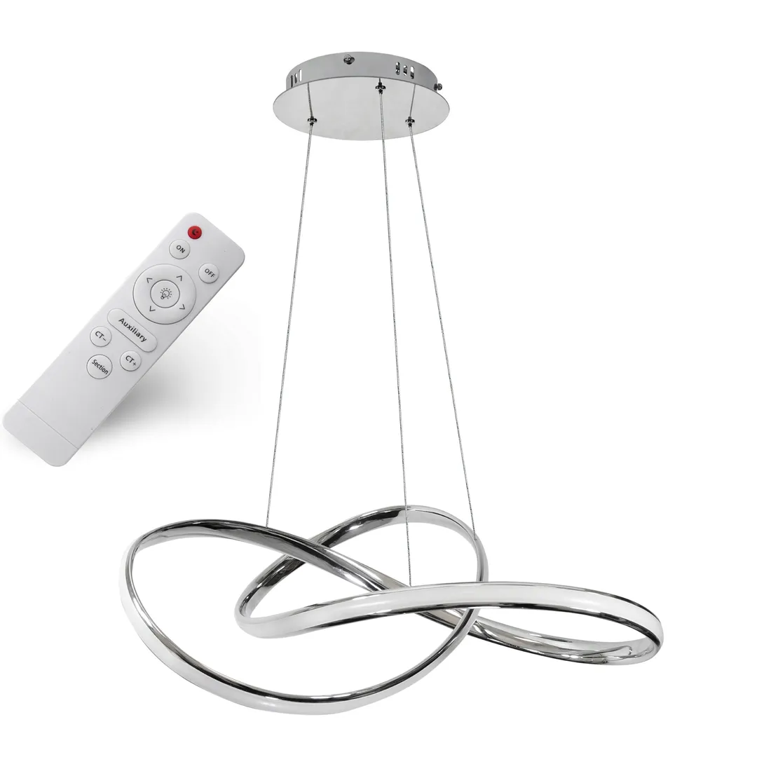 lampa-led-srebrna-wiszaca-z-pilotem-led-3-barwy-silver-55-100-wstega-stan-nowy