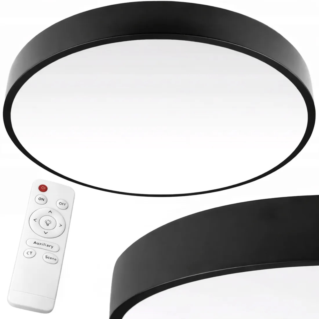 lampa-sufitowa-led-czarna-zyrandol-40-cm-plafon-okragly-pilot-stan-nowy