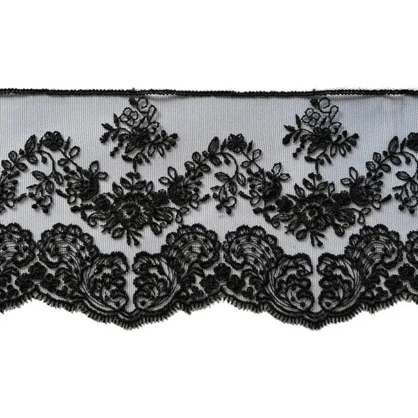 Koronka na tiulu - B0078 - czarna - 13cm