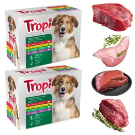 karma-mokra-dla-psa-mix-4-smakow-saszetki-24x100g-zestaw-24-kg-tropi