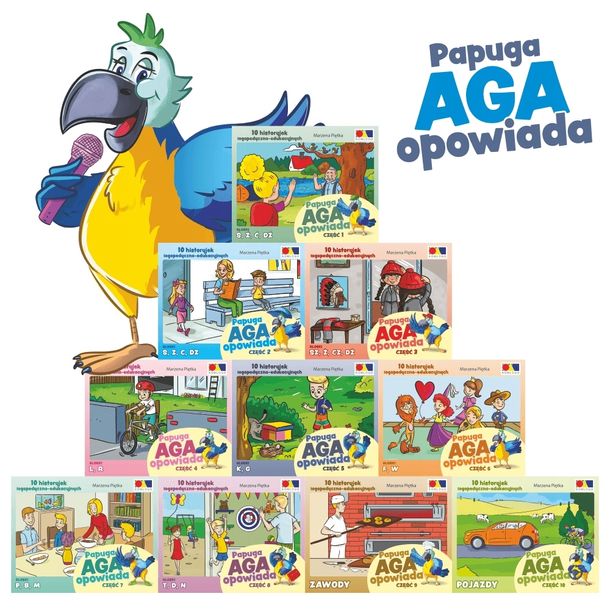 Pakiet Historyjki obrazkowe Papuga Aga opowiada 1 - 10 terapia logopedyczna
