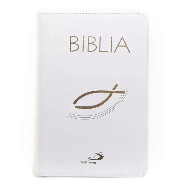 Pismo Święte ST i NT Biblia oprawa skóra suwak ecru biała Edycja Św. Pawła