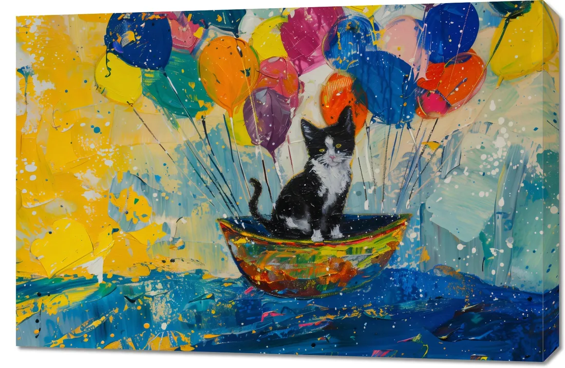 obraz-90x60cm-kot-na-lodzi-stan-nowy