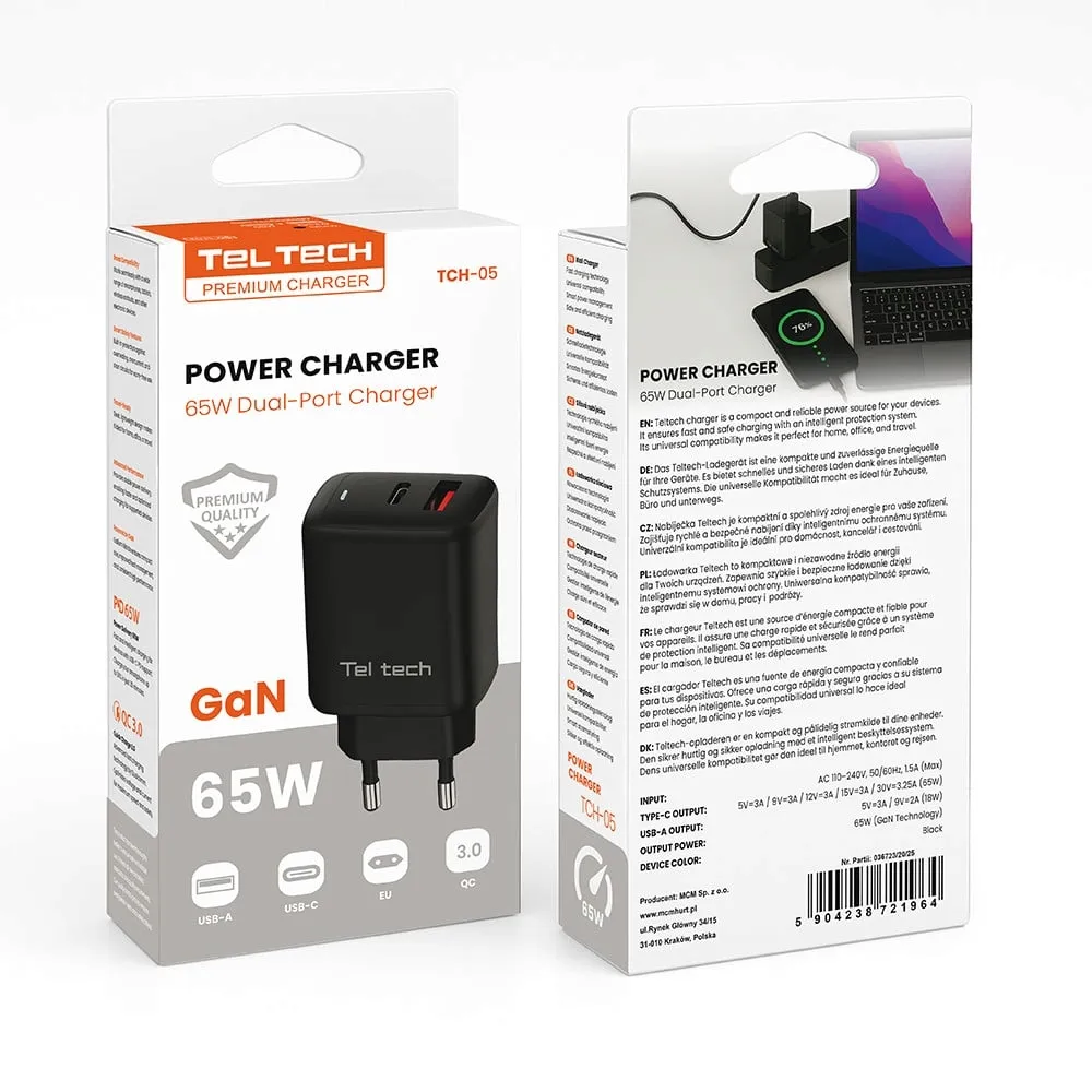 teltech-ladowarka-sieciowa-gan-usb-typ-c-65w-qc-pd-czarny-tch-05